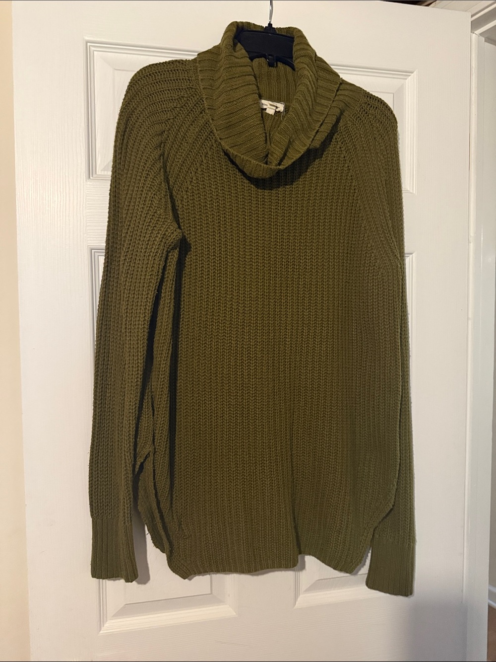 silence + noise Olive Green Ribbed Cowl Neck Sweater